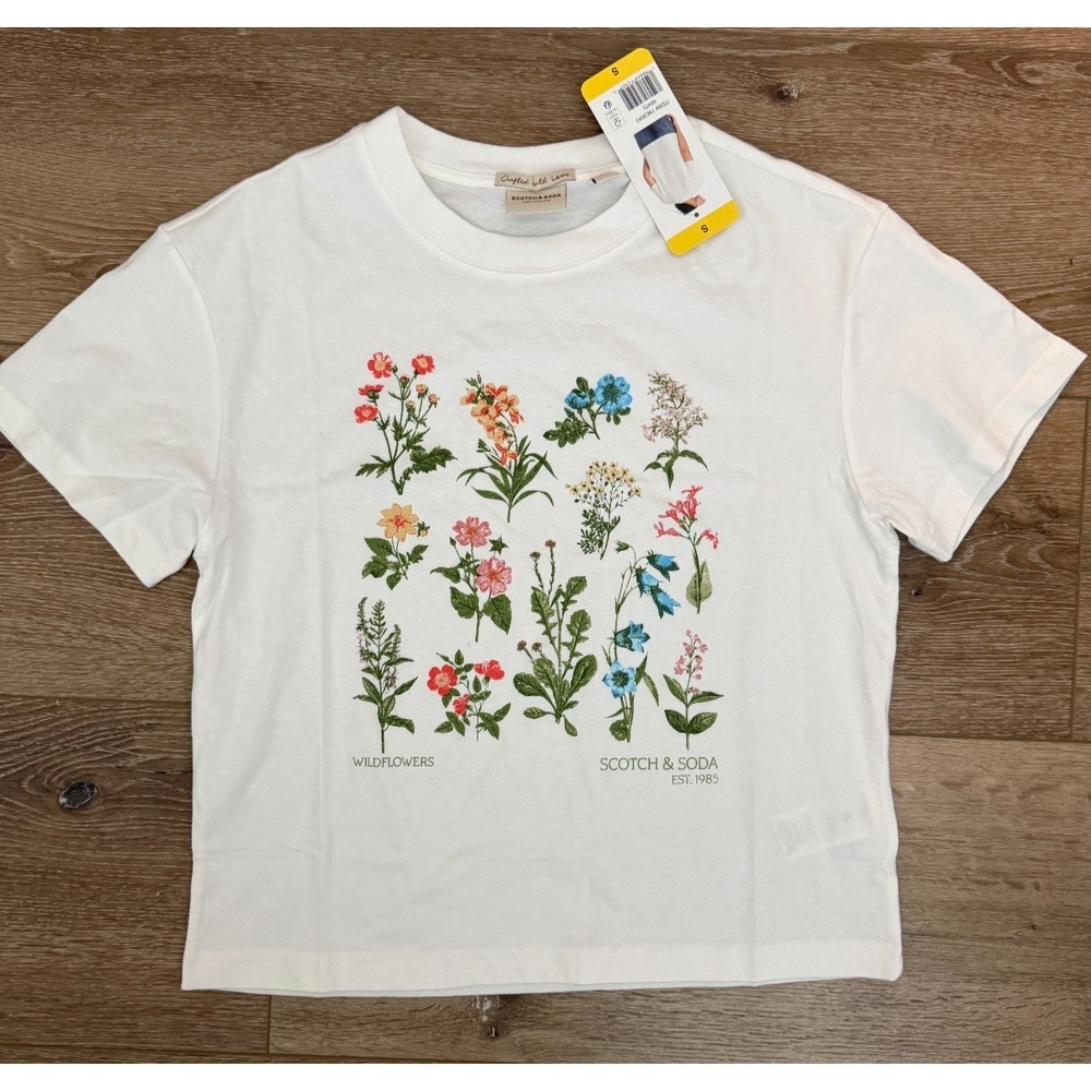 NWT Scotch & Soda Women's Graphic T-shirt Small 100% Soft Cotton Summer Time